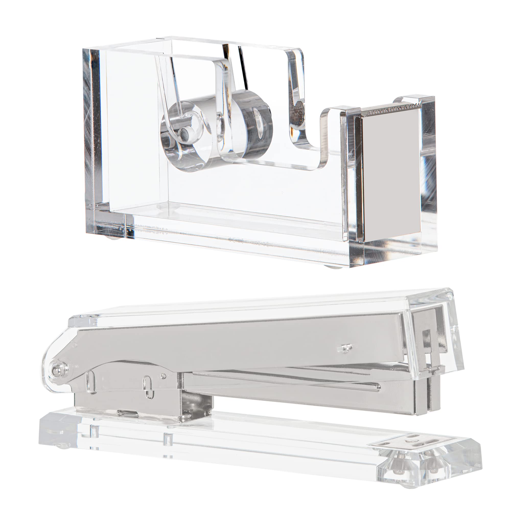 Photo 1 of Staple & Stick Office Supplies Designer - Acrylic Lucite Silver Stapler and Tape Dispenser Gift Set - Elegant Chic Office Supplies