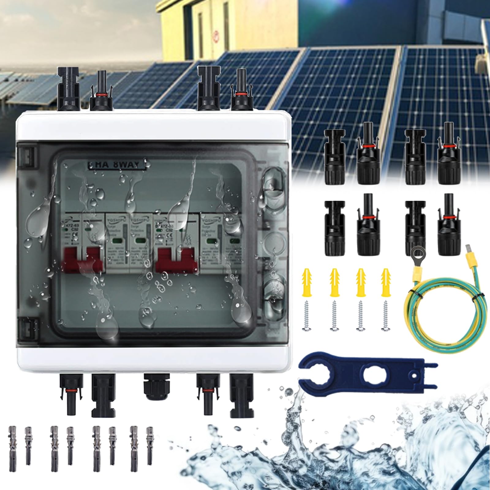 Surge Protection PV, 2 In 2 Out DC Circuit Breaker Lightning Protection Circuit Breaker 2 String 1000v DC 40A 20-40KA Generator Connection Box IP65 Waterproof Solar Connection Box For Photovoltaics