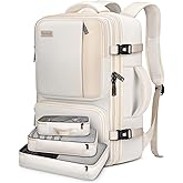 Vancropak Carry on Backpack, 47L Expandable Extra Large Travel Backpack with 3 Packing Cubes, Flight Approved Water Resistant Luggage Suitcase Weekend Duffle Bag Overnight Daypack for Women Men, Beige