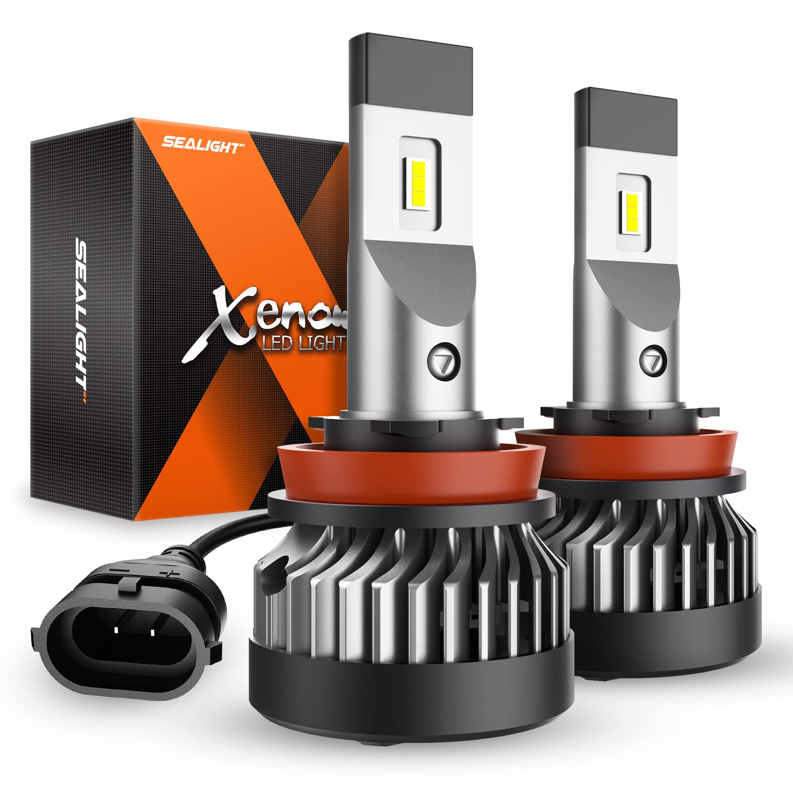 SEALIGHT H11 LED Fog Light Bulbs, 600% Brightness 6500K Cool White H11 H8 H16 LED Fog Lights, 20000RPM Turbo Fan, 1:1 Size, Fog Lights for Trucks Cars, Plug-N-Play, Pack of 2, Exterior Lighting Image