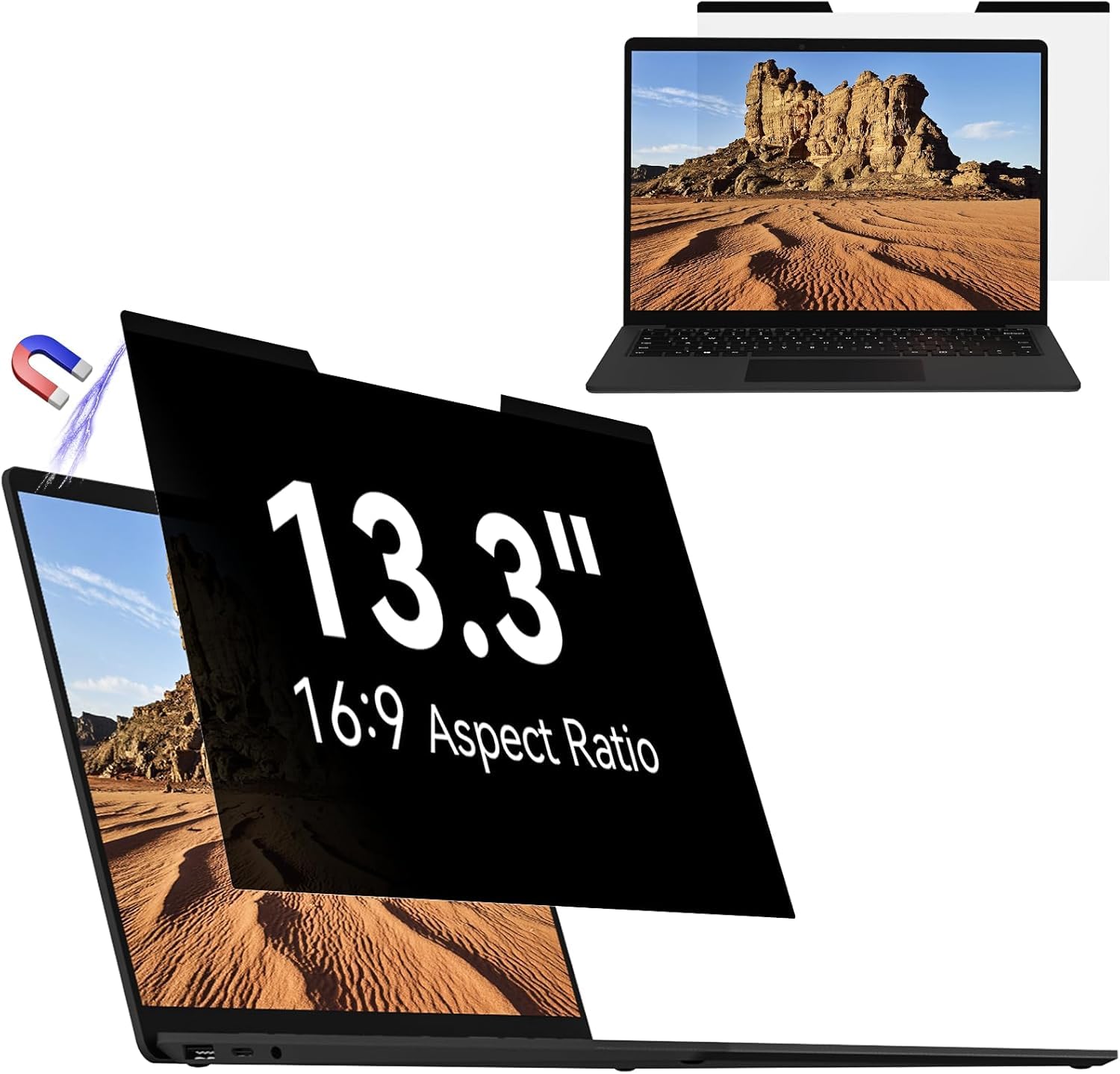 Mamol Magnetic Laptop Privacy Screen 13.3 inch 16:9, Removable Anti Glare Protector Blue Light Privacy Screen Filter,Filter Shield Compatible with HP/Dell/Acer/Asus/Samsung/Lenovo/Thinkpad Envy