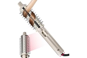 TYMO STYLUX PRO Thermal Brush Curling Brush, 1.5 Inch Blowout Heated Round Volumizer, Hair Straightener and Curler 2 in 1, 800M Negative Ion for Smoother, LCD Display, 5 Temp, Dual Voltage, Gold