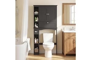 IFANNY Over The Toilet Storage Cabinet, Wooden Bathroom Organizer with Doors, 7 Shelves & Toilet Paper Holder Stand, Space Sa