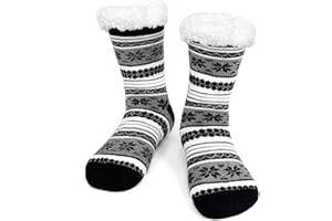 CaiDieNu Mens Fuzzy Slipper Socks: Non Slip Winter Thermal Home Socks with Grips Thick Fluffy Fleece Lined Cozy Warm Indoor