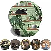 Cute Green Ergonomic Mouse Pad Wrist Support with Massage Design, Black Cat Bonsai Cure Lovely Gaming Mouse Pad Non-Slip Pu Base,Cute Desk Accessories Office Desk Decor Gaming Accessories Mouse Pads