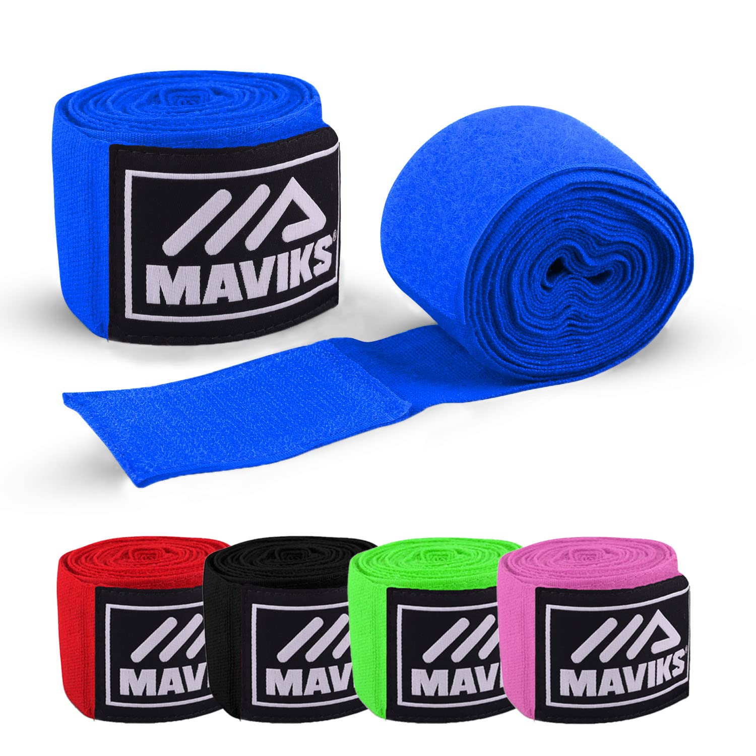 MAVIKS Boxing Hand Wraps 120 and 180 inch Bandages for Martial Arts Kickboxing Muay Thai MMA Training Sparring Men Women Inner Gloves Elastic Handwraps with Thumb Loop (Royal Blue, 180 Inches)