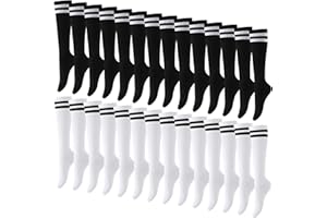 Xtinmee 24 Pairs Kids Soccer Socks Color Stretchy Compression Knee High Striped Athletic Sock for Boys Girls 7-13 Years Old