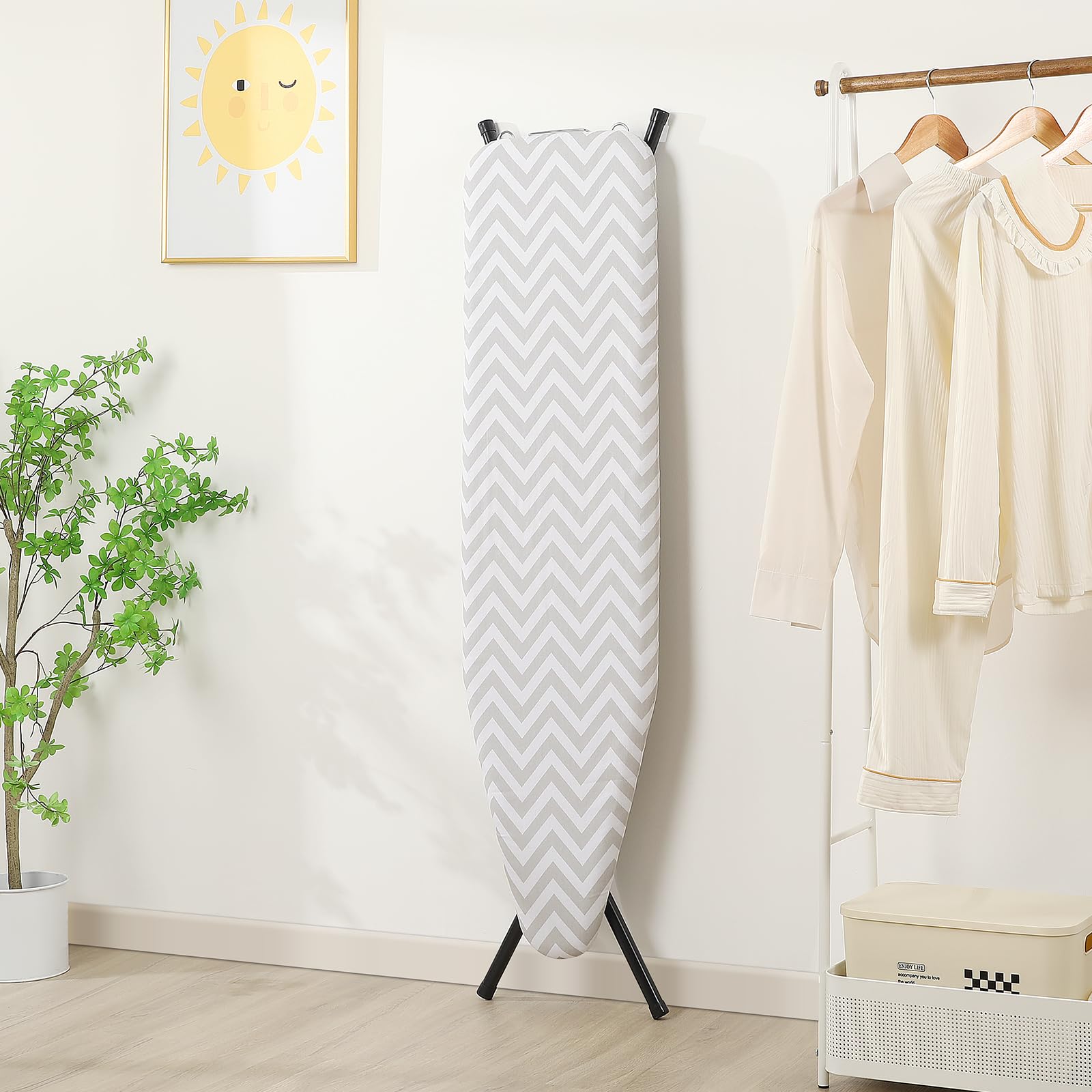 Amazon Basics Full-Size Ironing Board - 4-Leg Fold-Up, Chevron Removable Cover, 60