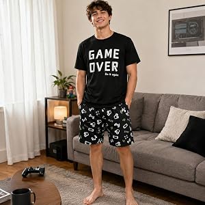 Men's Summer Pajama Sets Short Sleeved Shorts Sleepwear Men Casual Lounge Sets Youth Fashion Pajamas Men Round Collar Pjs Set