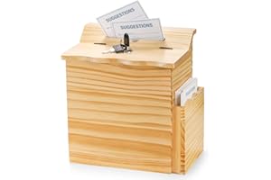 Frcctre Wooden Suggestion Box with Lock and 50 Free Suggestion Cards, Ballot Box Donation Box with Comment Card Box Collection Box Key Drop Box, Wall Mounted or Freestanding, 9" x 5.9" x 9.75"