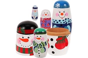 FOMIYES 5 Pcs Christmas Wooden Russia Dolls, Christmas Russian Nesting Dolls, 5 Layers Snowman Matryoshka Toys, Snowman Handmade Winter Decoration for Children
