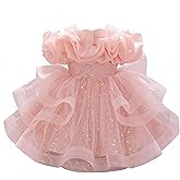 MIEKISA Baby Girl's Sequin Tulle Party Dress, Ruffle Layered Princess Formal Gown with Bow, Evening Wear for Toddlers