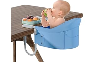JUMUR Hook On High Chair with Tray - Portable - Foldable and Scratch-Free Baby Feeding Seat That Quickly Attaches to Table, Ideal for Family Travel. Comes with Removable Toddler Tray and Carry Bag (Blue).