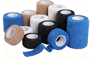 WD&CD Self Adhesive Bandage 12 Rolls Non-Woven Self Adherent Vet Wrap Tape Athletics Elastic Bandage for knees, wrists, ankle