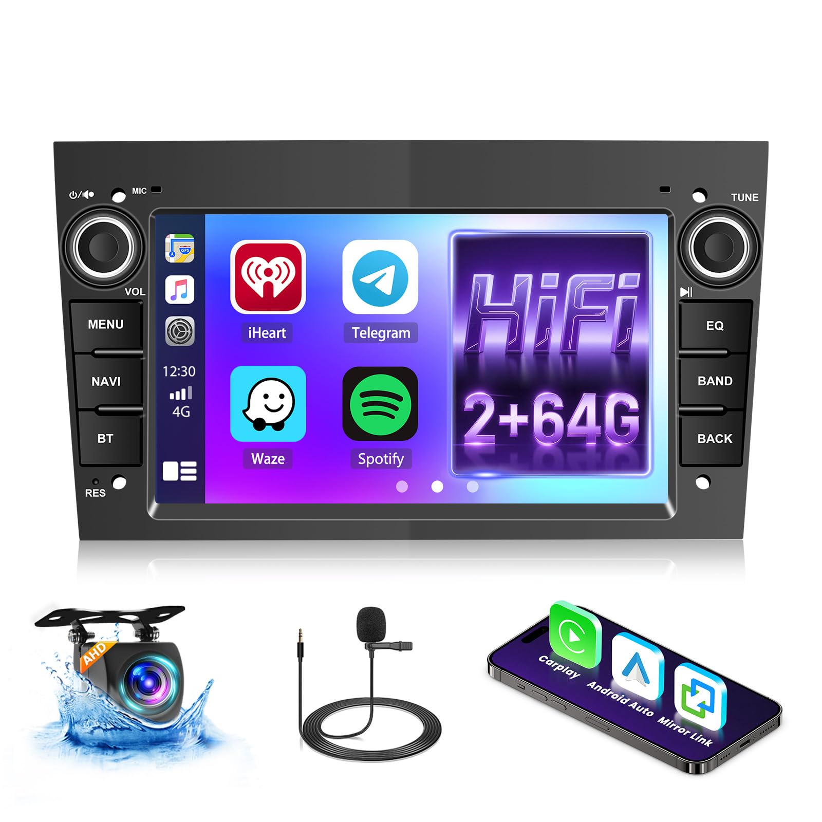 Hikity Android 13 Car Stereo for Vauxhall Astra Corsa Antara Vectra Wireless Carplay Android Auto, 2+64G 7 Inch Touchscreen Car Radio with Bluetooth GPS Navigation Rear Camera HiFi WiFi FM RDS SWC