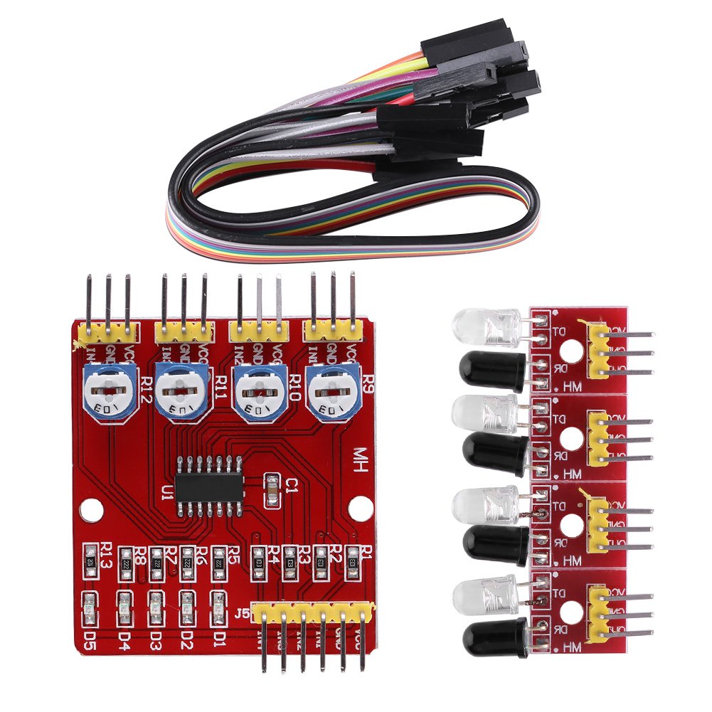 Infrared Obstacle Avoidance Sensor Module, IR 4-channel Tracking Sensor Module, DC 3.3V-5V TTL Smart Car PCB for Science Project