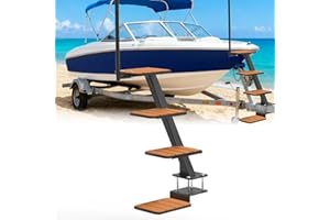 4 Steps Heavy-Duty Boat Trailer Steps, Boat Trailer Ladder with Non-Slip Mat, Universal Tongue Boarding Steps Fit for Various