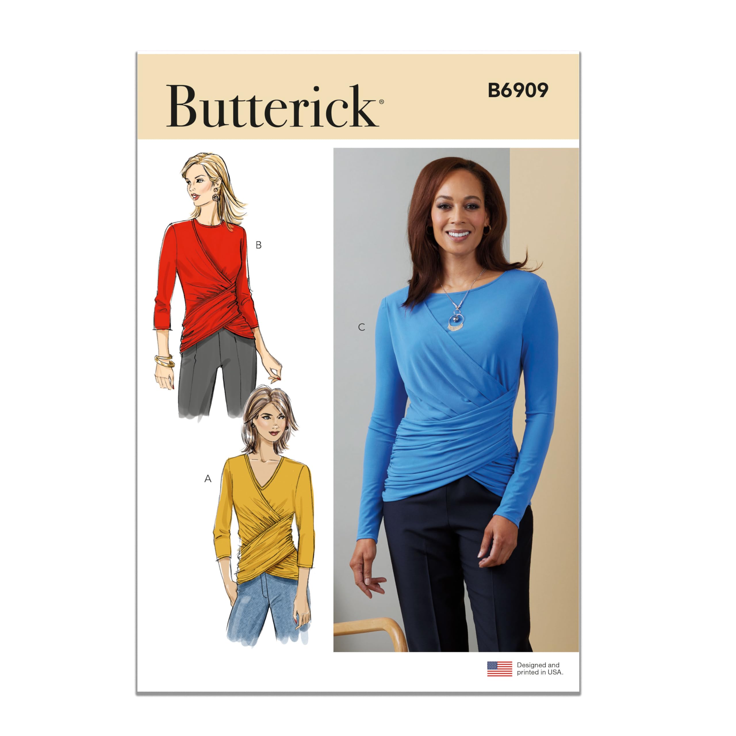 Butterick B6909A Misses' Knit Top A (S-M-L-XL-XXL)