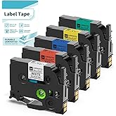 Vixic 12mm 0.47 Laminated Color BZ Tapes for H1100 D210S D480BT P780BT E1000 P3200 Labeler Compatible with Brother Ptouch PT-D210 PT-D220 PT-H110 PT-D600 D400 Label Maker, White/Red/Blue/Yellow/Green