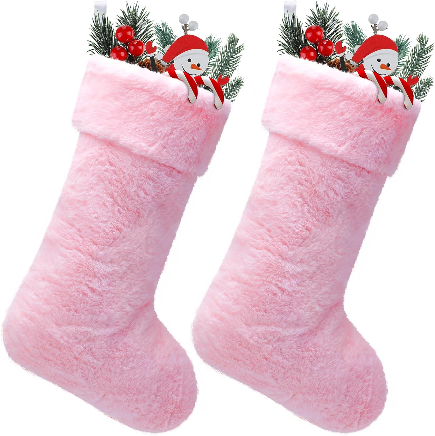 Stockings & Holders - 2 Pieces Christmas Stocking Faux Fur Stocking Snowflake Stocking Fireplace Hanging Stocking Christmas Stocking Gift Bags for Xmas Family Party Decoration (Pink)