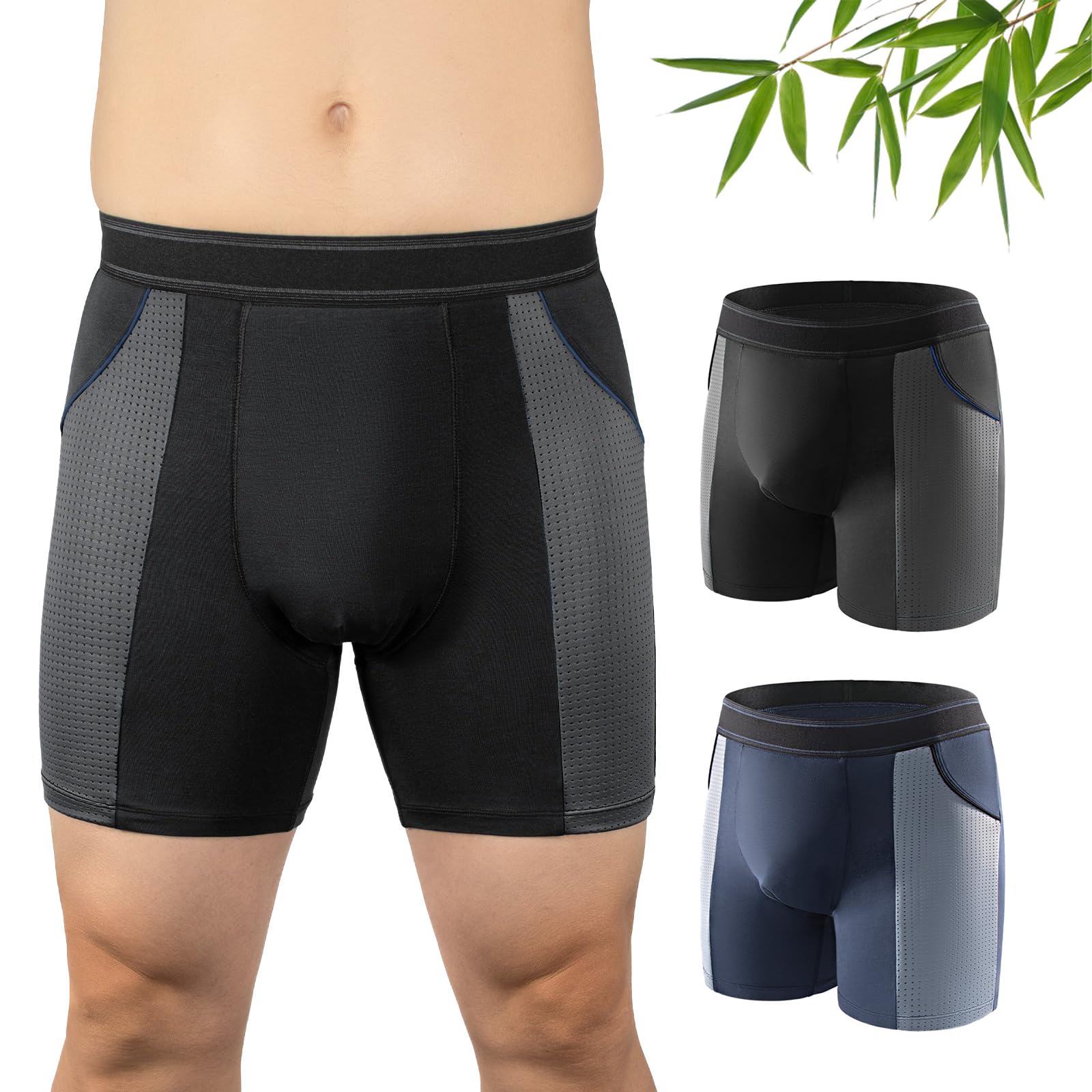 Photo 1 of Carer Mens Incontinence Underwear for Bladder Leak Protection 80ML Incontinence Underwear for Men Washable Breathable Leak Proof Underwear for Men Urinary Incontinence Boxer Shorts (Black/Blue, L)