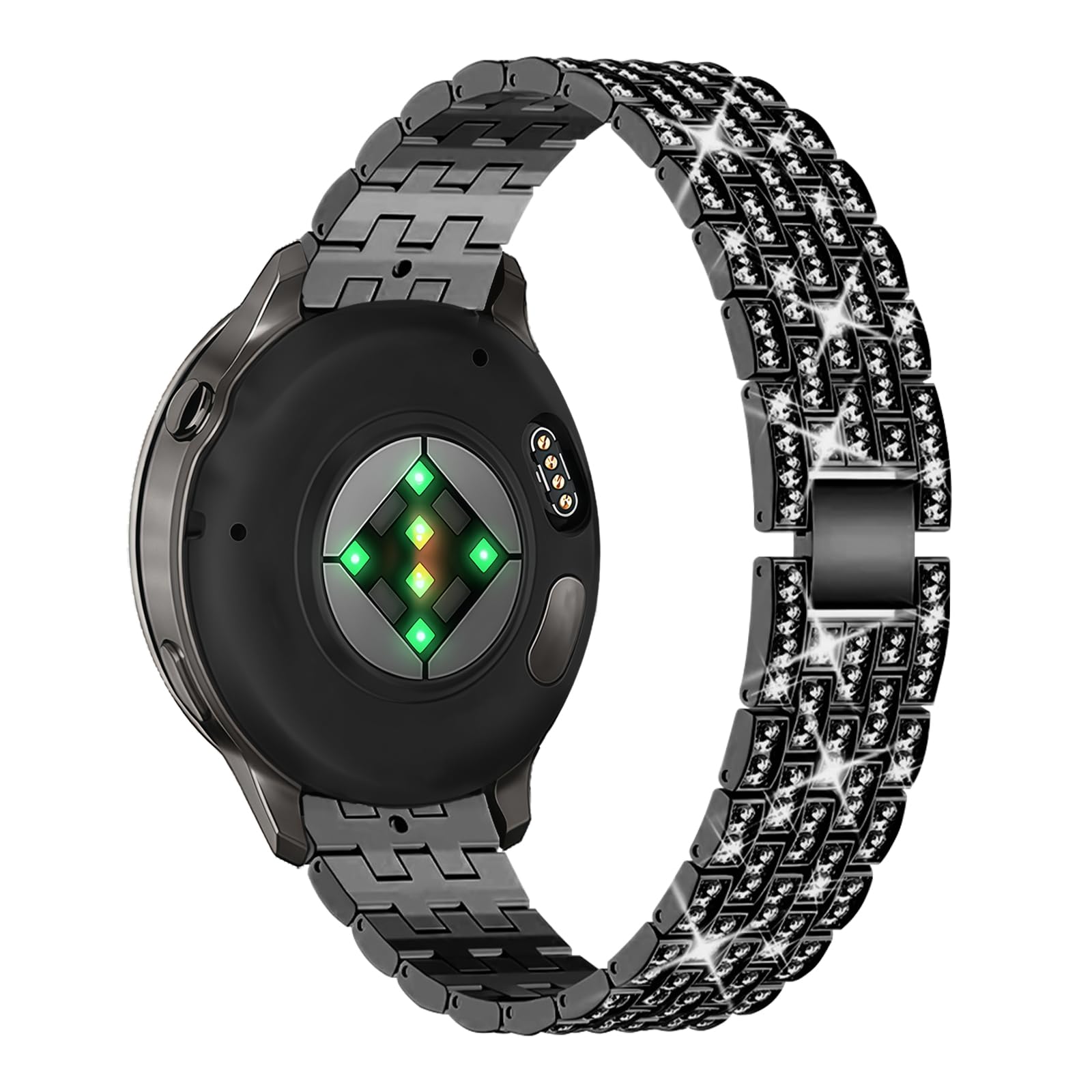 WoPail for Amazfit Active Max/Balance/Bip 6/Bip 5, 22mm Women Bling Rhinestone Metal Bands Stainless Steel Metal Strap Replacement Wristband for Amazfit GTR 4/GTR 3/3 Pro - Black