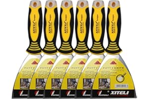 ESreake 6-Pack 4" Putty Scraper, Putty Knives with Plastic Ergonomic Handle for Taping Paint Wall Floor Tile, Metal Spackle Tools Knife,Remover for Wood, Wallpaper Scraper (4")