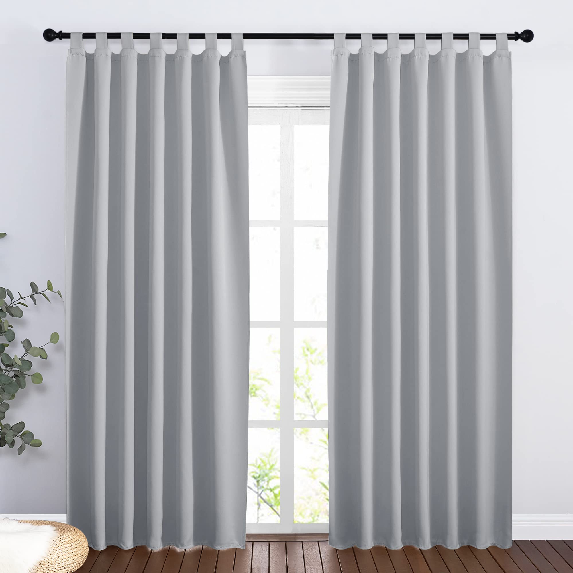 PONY DANCE Tab-Top Blackout Thermal Curtains Set of 2 for Bedroom, Children's Room, Boy - Opaque, H 220 x W 140 cm, Silver Grey