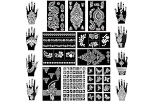 Koogel 18 Sheets 97PCS Henna Tattoo Stencil Kit, Reusable Mehndi Templates for Indian Weddings, Christmas & New Year, Ramadan, Bridal Mehndi & Tattoo Templates for Women, Girls & Body Art