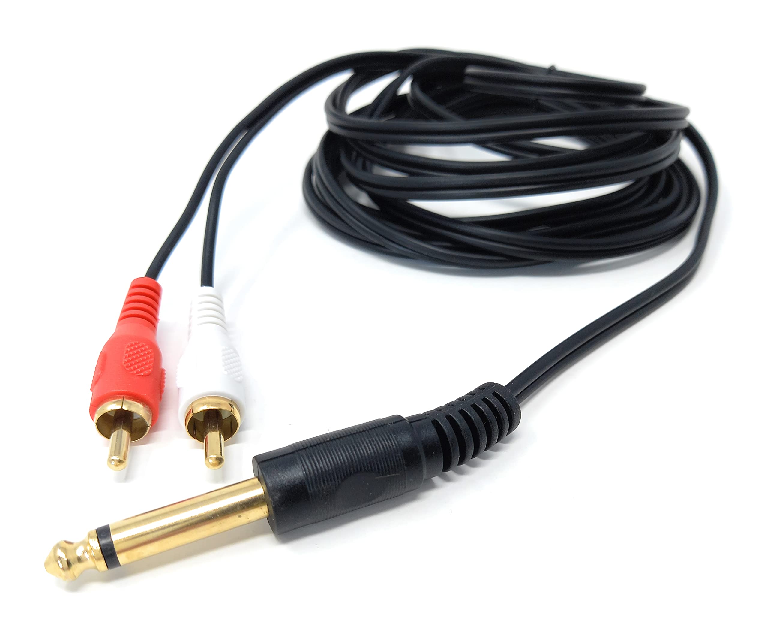 DRUT 3m 6.35mm Mono Jack Plug to 2 x RCA Phono Plugs Screened Audio Cable Adapter Gold Contacts OFC 10ft
