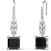 18K White Gold Plated Sterling Silver Asscher Cut Cubic Zirconia Dangle Earrings for Women Square CZ Diamond Drop Dangling Earrings for Women Mom