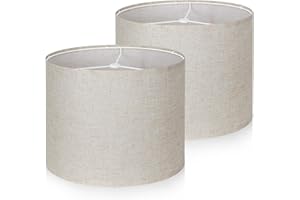 DGROOSITON Lamp Shade Set of 2,Drum Lampshades,Medium Lampshades Linen Fabric 13" Top x 13" Bottom x 10" High,Beige Light Shade Natural Linen Hand Crafted,Easy Assembly, for Table, Floor,Wall Lamps