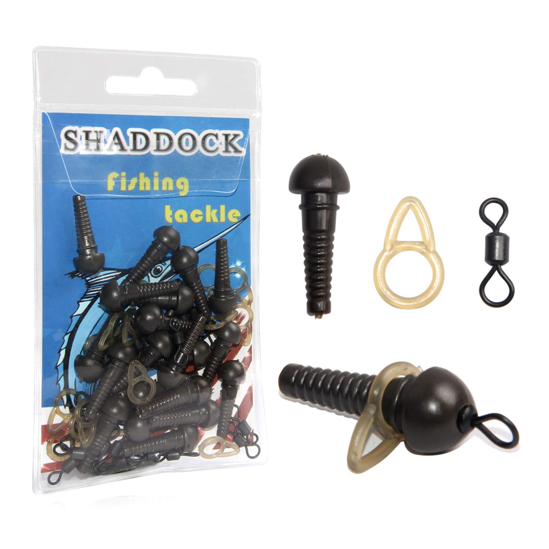 SHADDOCK 30pcs Carp Rig Making Connector Fishing Rolling Swivels Carp Fishing Safety Sleeves Run Rings Clips Terminal Tackle for Carp Fishing