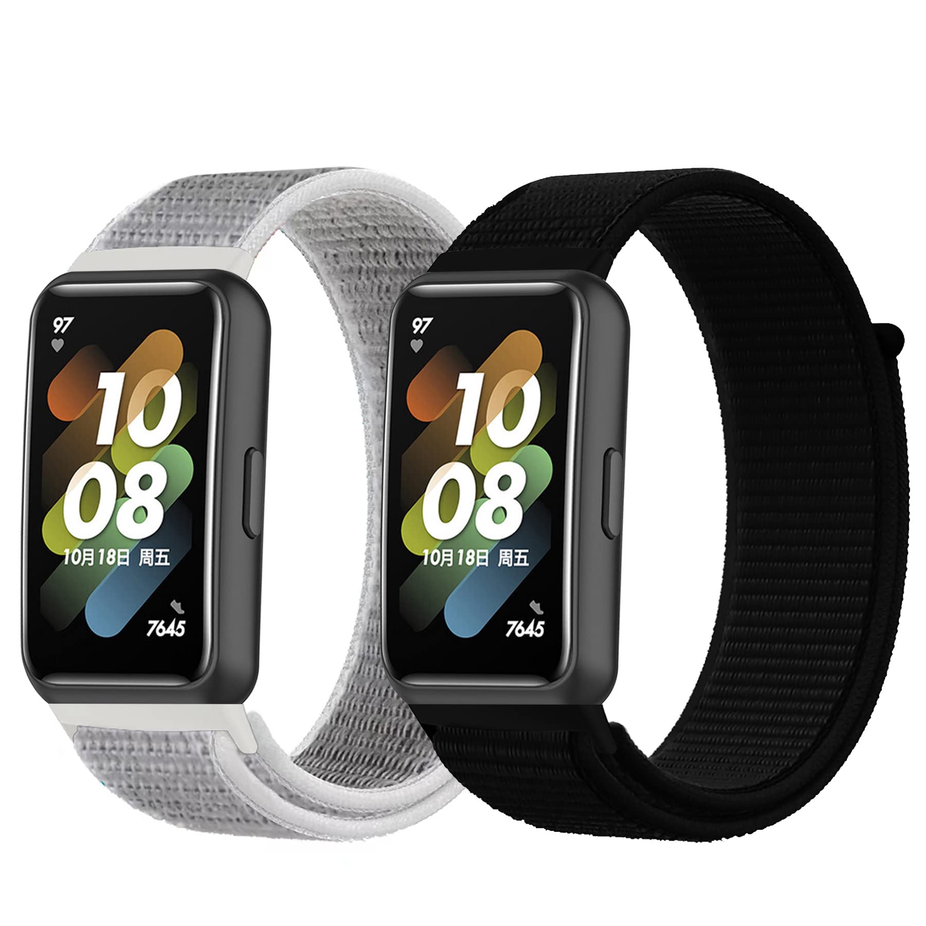 Keecuty Pack of 2 Wristbands for Huawei Band 7, Nylon Bracelet Compatible with Huawei Band 7, Nylon Adjustable Velcro Replacement Strap, Sport Loop Soft, Compatible with Huawei Band 7