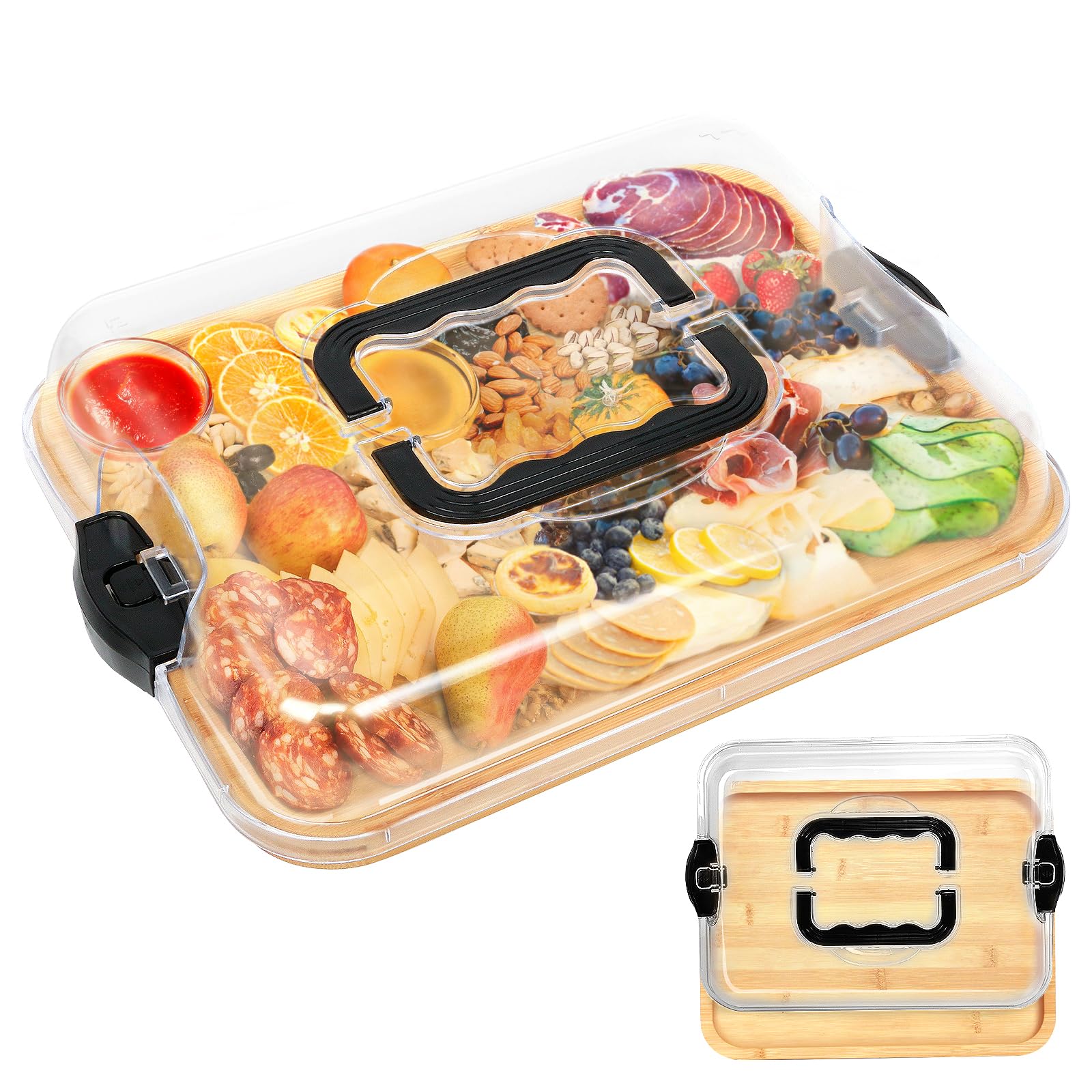 Photo 1 of *Minor Damaged*
Bamboo Charcuterie Board with Lid & Carry Handle, Cheese Board with Buckle Locking, Engagement Gifts for Couples, Gifts Ideals for Wedding, Housewarming, White Elephant, Bridal Showers, Christmas