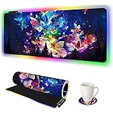 AIMSA RGB LED Gaming Mouse Pad, 14 Modes Glow Pad, Extra Large Gaming Mousepad, 35.4 x 15.8 inch Extended Big Waterproof Keyboard Mouse Pad Mat, Colorful Abstract Butterfly