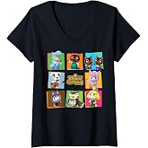 Womens Animal Crossing Group Shot Panels V-Neck T-Shirt
