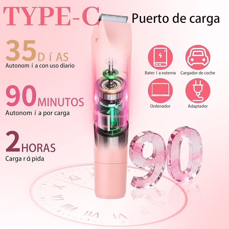 Barbear elétrico para mulheres e homens, cortador de biquíni com ecrã LED, IPX7 impermeável para uso húmido e seco, recarregável 2 em 1 para a zona do biquíni, rosto — foto 6 de 7