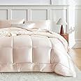 MR&HM Queen Comforter Set Beige, Reversible Satin Microfiber Comforter Set for All Seasons, 3 Pieces Non-Slip Silky Soft Bedding Sets with 1 Comforter (90"x90") and 2 Pillowcases (20"x26")