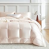 MR&HM Full Size Comforter Set Beige, Reversible Satin Microfiber Comforter Set for All Seasons, 3 Pieces Non-Slip Silky Soft Bedding Sets with 1 Comforter (82"x86") and 2 Pillowcases (20"x26")