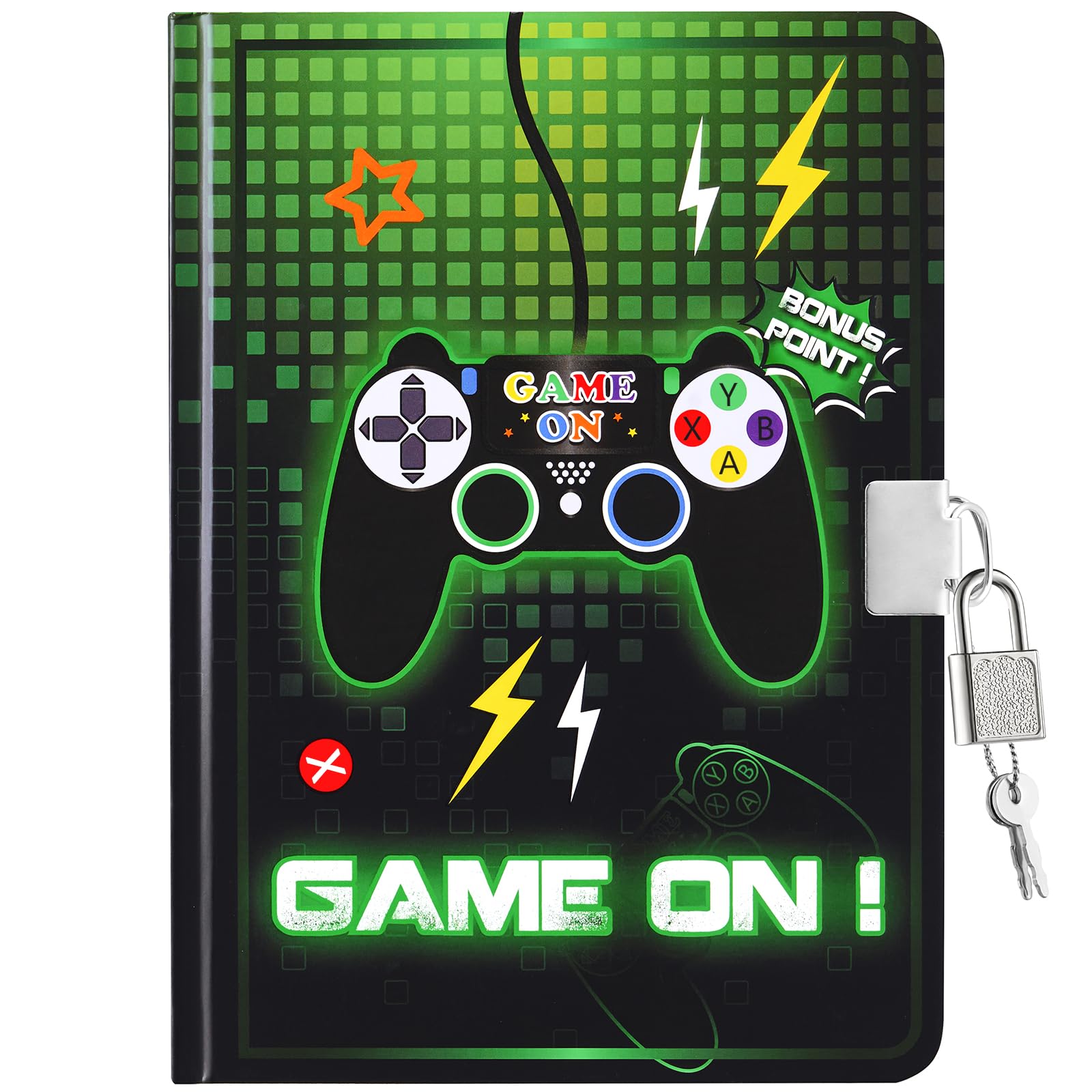 WERNNSAI Game Kids Diary for Boys - Luminous Hardcover Journal Notebook for Kids Gift School Private Diary Hardcover A5 Lined Memos Writing Drawing Notepad with Lock and Keys