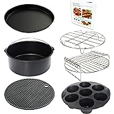 Air Fryer Accessories Set of 7 with 8 Inch Egg Bites Mold, Pizza Pan, Cake Barrel, Skewer Rack, Silicone Mat for 3.5Qt-5.8Qt Phillips Nuwave Gowise Gourmia Ninja Dash Air Fryer