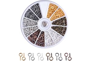 Focenat 600 Pcs Small Screw Eye Pins Hooks, 4 x 8mm Small Self Tapping Screw Eye Pins Hooks in 6 Colors，Metal Eyelet Screw Th