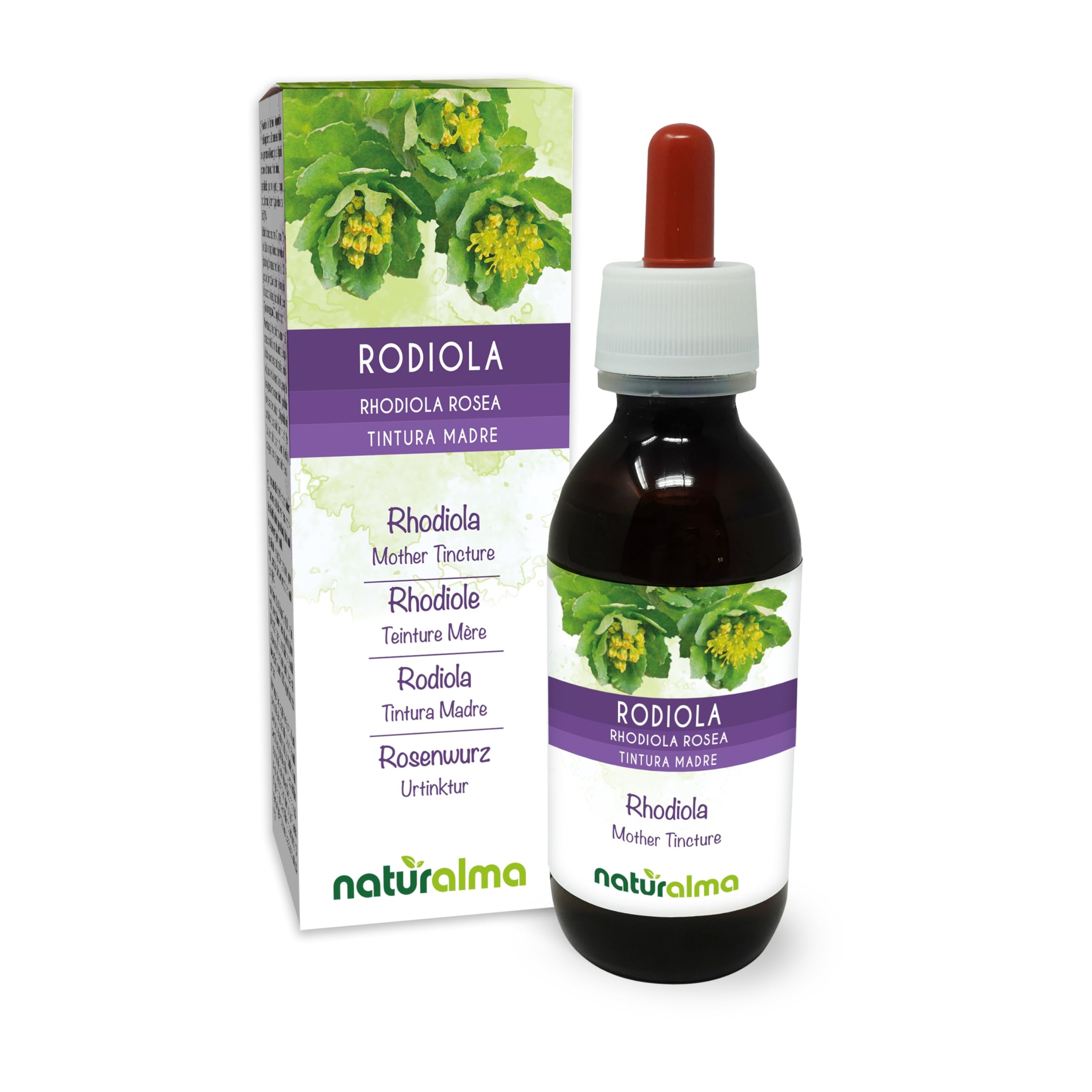 Rhodiola (Rhodiola rosea o Sedum roseum) Roots Alcohol-Free Mother Tincture Naturalma - Liquid Extract Drops 100 ml - Food Supplement - Vegan