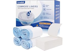 VOVOLOKI Commode Liners with Absorbent Pads for Bedside Commode, 100 Commode Bags+100 Commode Pads, Portable Toilet Bags Leak-Proof Disposable Potty Bags for Bedside Commode Bucket