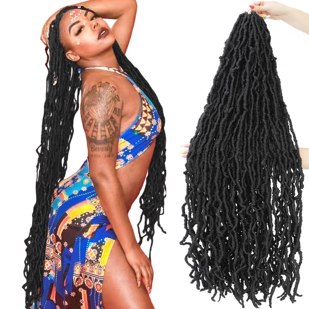 ZIYANGBABA 36 Inch Faux Locs Crochet Hair 6Pscks New Soft Locs Crochet Hair Pre Looped Long Synthetic Goddess Locs Crochet Braiding Hair Extension for Black Women (1B#, 36Inch (Pack of 6)) — image 1