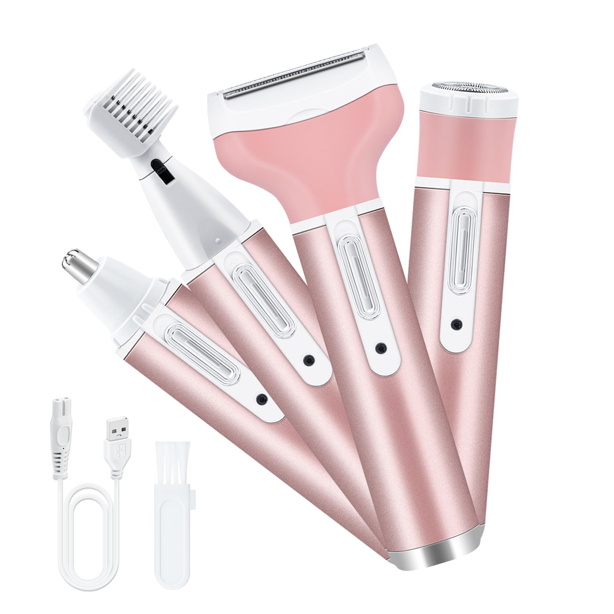 Mcbazel Cordless Electric Lady Shaver, Facial Epilators for Woman, 4 in 1 USB Rechargeable Hair Remover for Face & Body Hair Removal,Eyebrow Trimmer,Armpit, Bikini and Leg - Pink