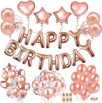 AIBEE 56pcs Rose Gold Birthday Party Decorations with Balloons & Banners