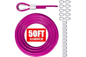 VIVBOO Stainless Steel Cable & Wire Rope 3/16" Vinyl Coated Steel Cable 50ft/100ft Length Ideal String Light Cable