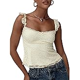 Women's Y2k Lace Floral Cami Tops Casual Ruffled Sleeveless Open Back Low Cut Tanks Camisole Vest Going Out Tops